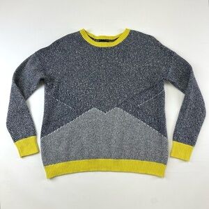 Trouvé navy white yellow crew neck pullover Small cotton nylon mohair angora